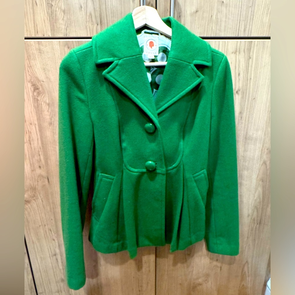 Green Anthropologie Tulle Wool Blend Peacoat